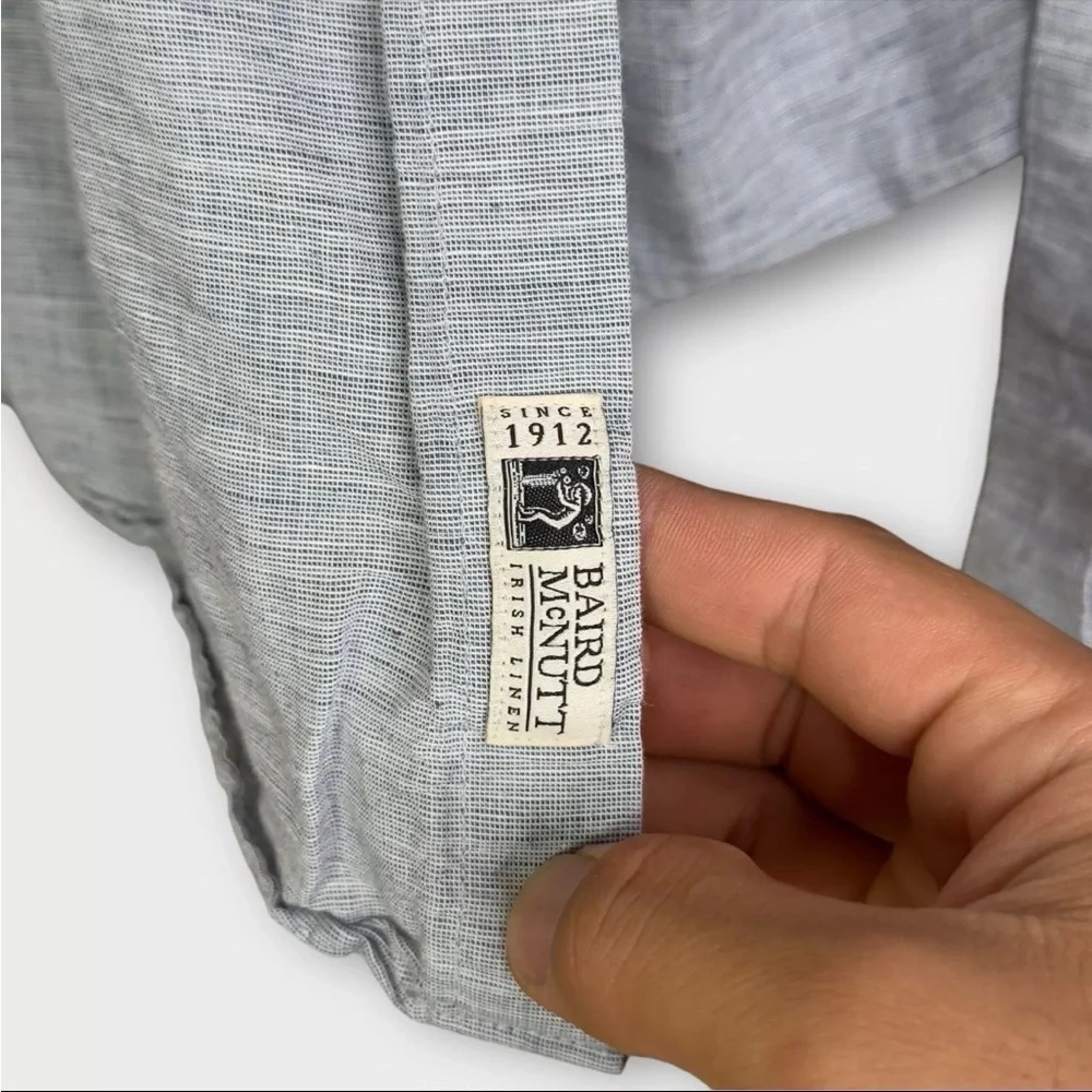 J Crew Baird McNutt Irish Linen Men’s XL Shirt Gray Button Down S/S Comfort Boho